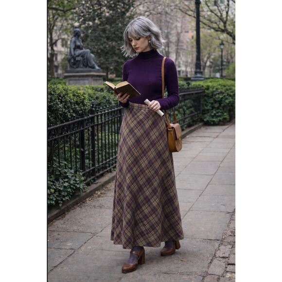 Easy Pieces Dresses & Skirts - Vintage 90s Easy Pieces Plaid Wool Blend Maxi Skirt Size S/M High Waist